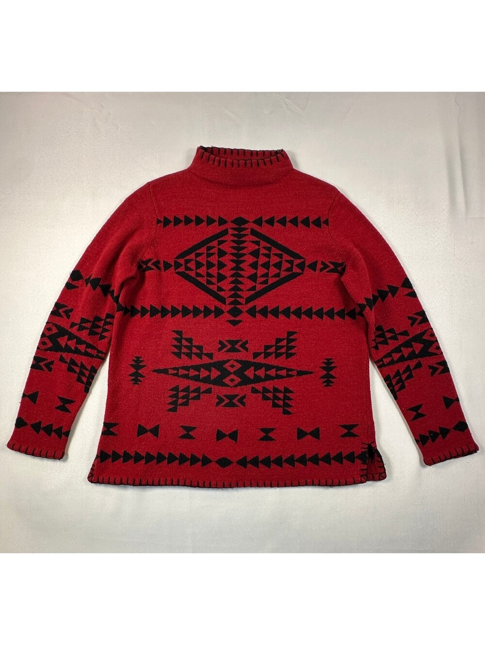 Lauren Ralph Lauren 100% Lambswool Aztec Sweater Women's Petite Small Red Knit
